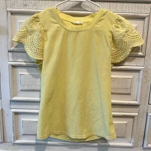 Small Yellow Textured Eyelet Sleeve Top